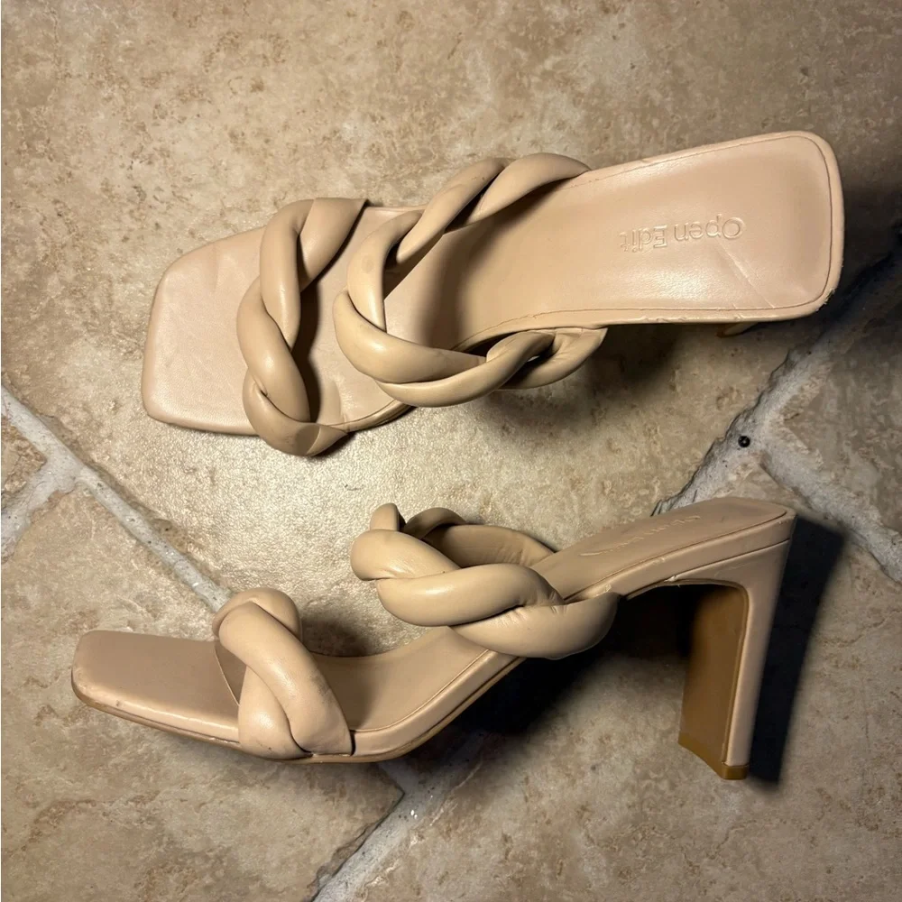 New Open Edit (a Nordstrom brand) Remmy‎ Twist Heeled Sandal Tan Neutral